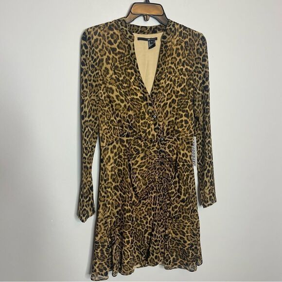 Jay Godfrey The Kirk Lepard Print Mini Dress $250 NWT Long Sleeve Size 4 - Picture 4 of 9